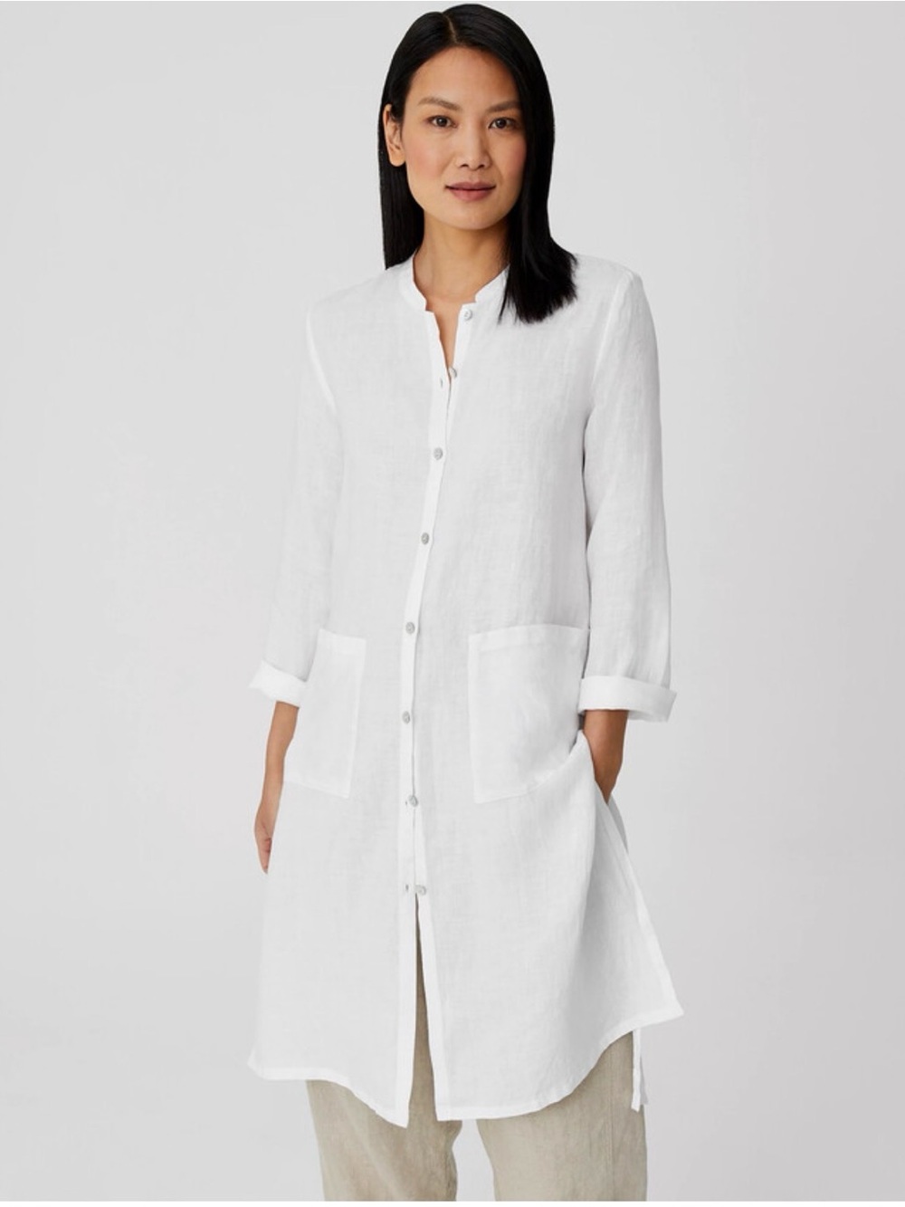 Eileen Fisher Organic Handkerchief Linen Long Shirt Womens 2X White Minimalist